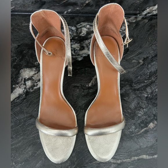 Halston Alison Gold Ankle Strap Heels - Picture 2 of 5